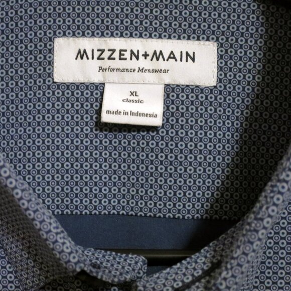 Mizzen Main Shirt Mens XL Short Sleeve Button Classic Fit Blue Circles - Picture 3 of 6